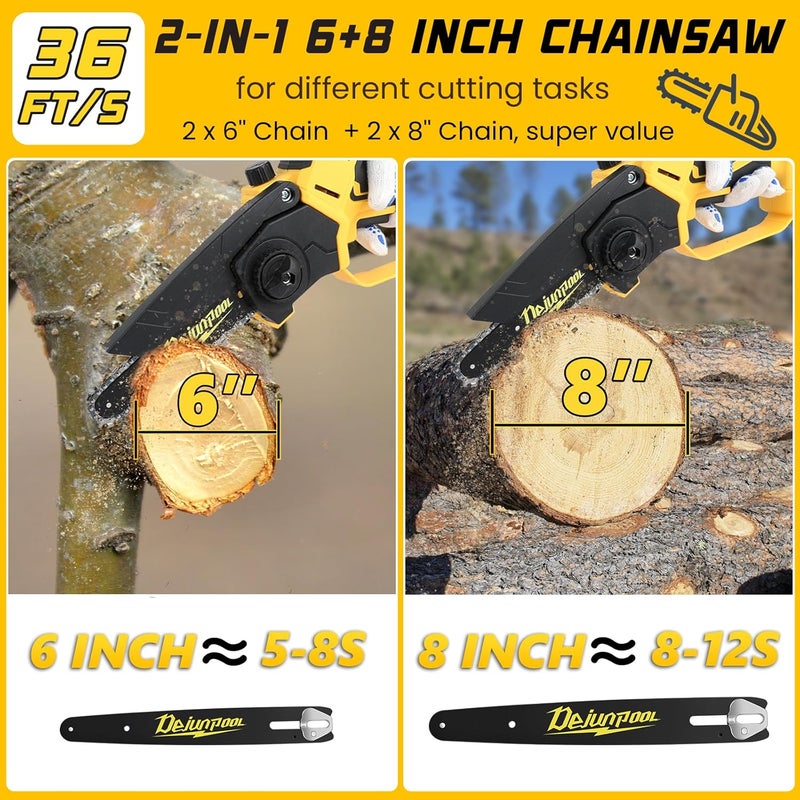 DEJUNPIOOL Cordless Mini Chainsaw Compatible with Dewalt 20V MAX Battery (NO Battery), 6 Inch & 8 Inch Small Electric Chainsaw Brushless, 2 x 6'' Chains + 2 x 8'' Chains, Auto Oiler, Handheld Pruning Chain Saw - Image 5